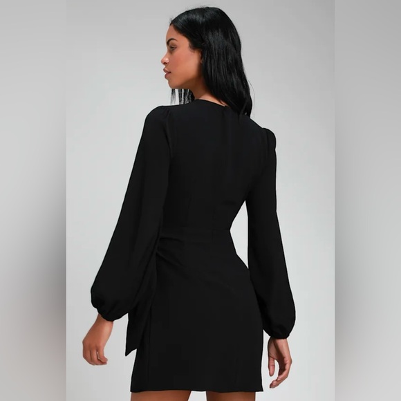 NWT Lulus Believe It or Knot Black Long Sleeve Tie-Front Skater Dress - Size XS - Picture 4 of 16